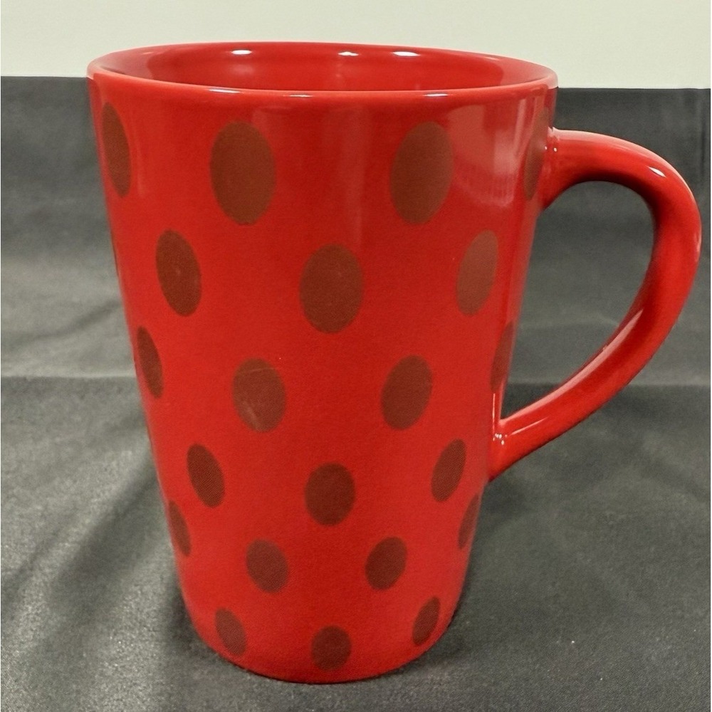 Starbucks Coffee Mug 2005 Red Brown Polka Dot Tall Tapered Ceramic 16oz